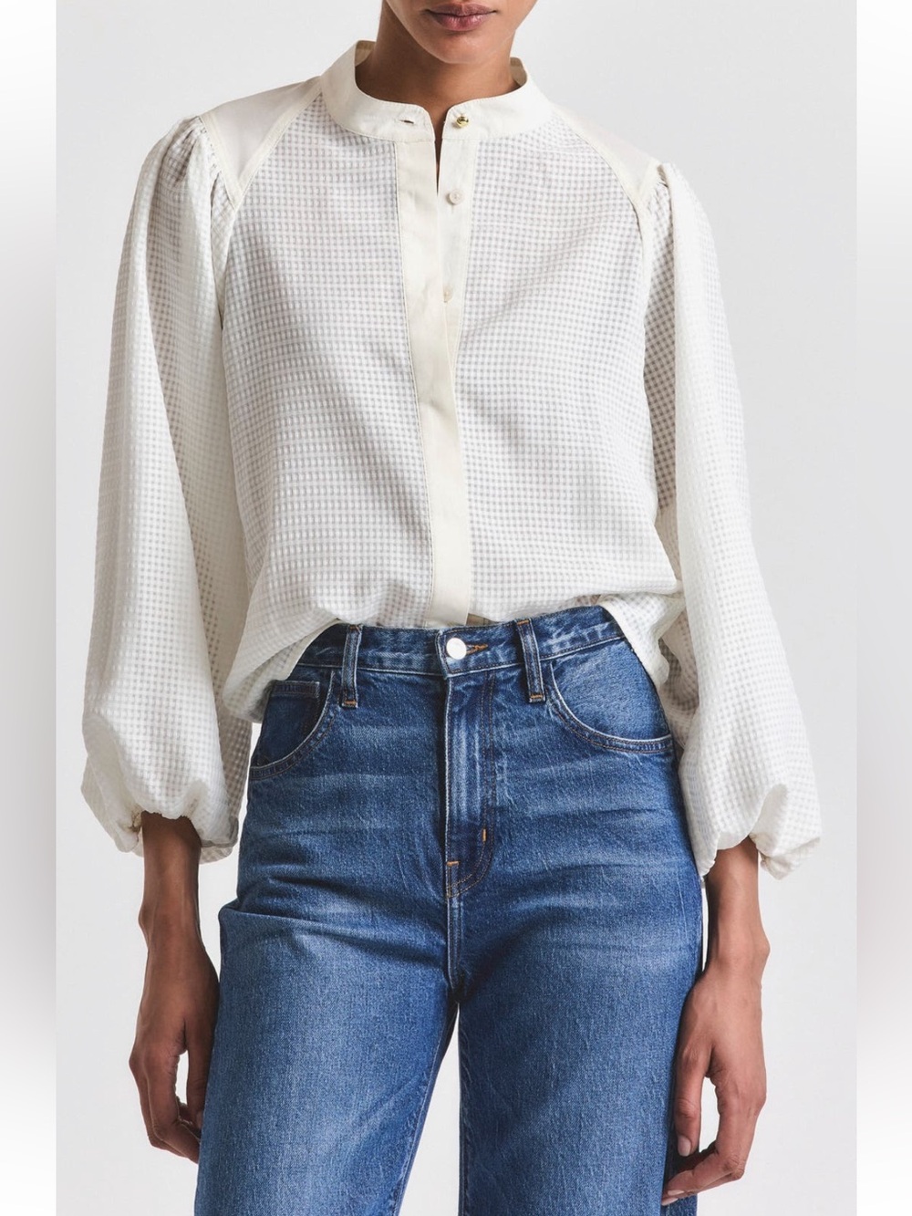Derek Lam 10 Crosby Dianna Mini Grid Georgette Button-Up Top size L